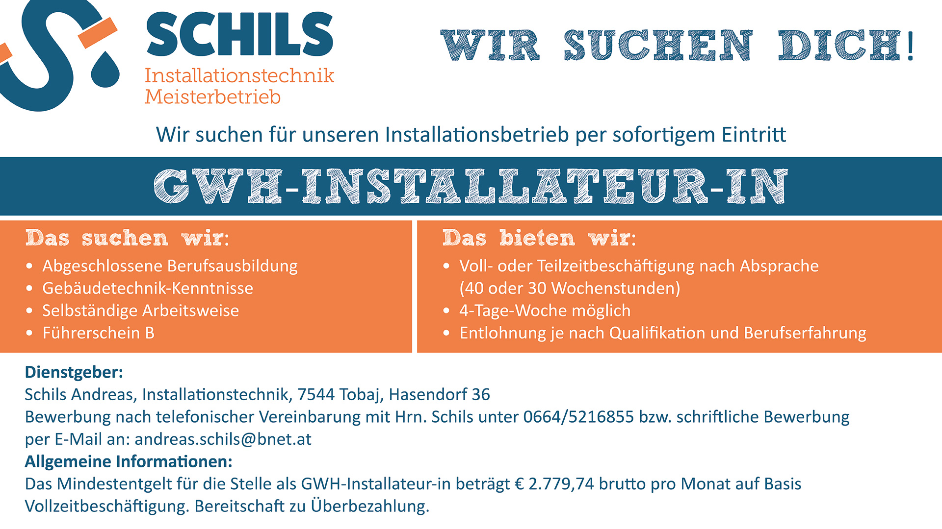 Schils Installation | Jobangabot als GWH-Installateur-in